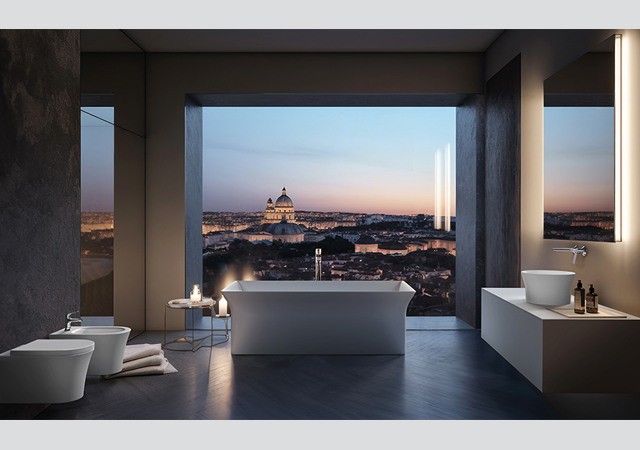 The freestanding bathtub commands the space in any bathroom.